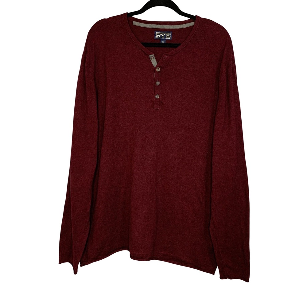 Rye by‎ Hawker Rye Mens Long Sleeve Burgundy Henley Shirt XXL Cotton Linen Blend